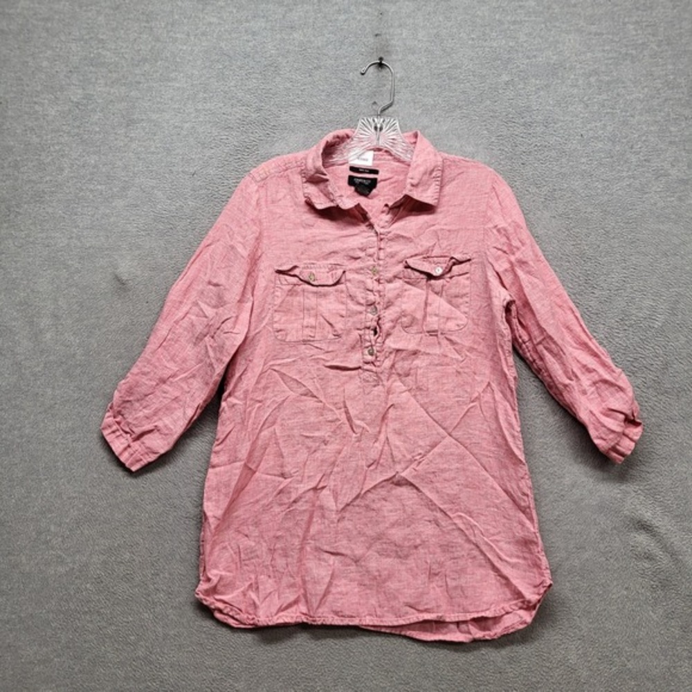 Jones & Co New York Women Button Up Shirt M Pink Tunic Linen Collared‎